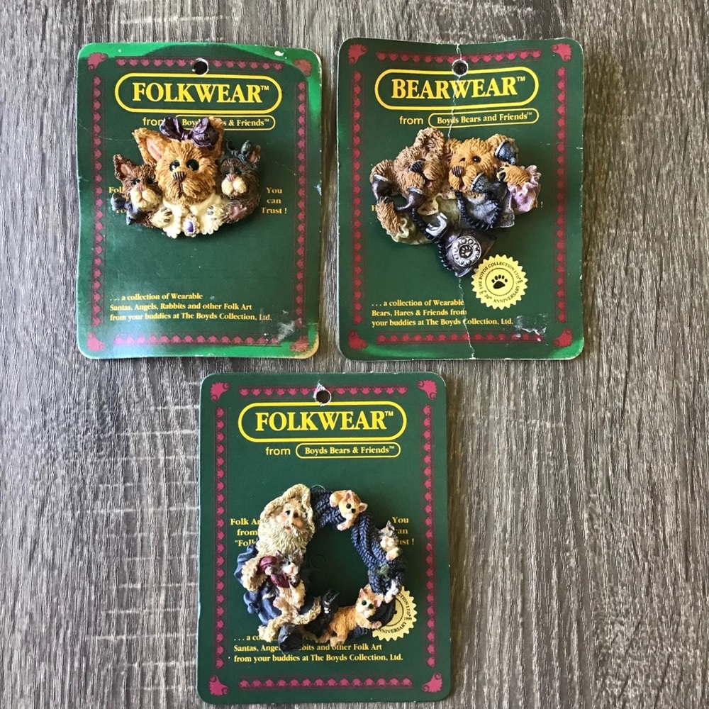 Boyds Bear Folkwear Lot of 3 Vintage Brooches